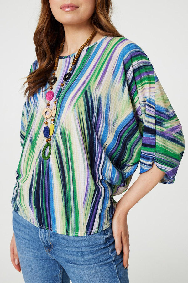 Green | Brushstroke Print Top with Necklace