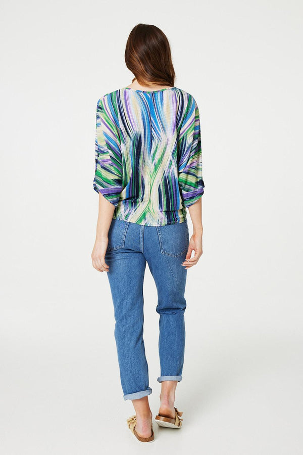 Green | Brushstroke Print Top with Necklace