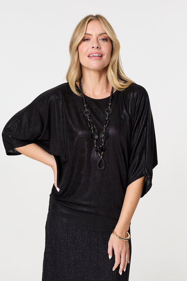 Black | Metallic 3/4 Batwing Sleeve Top
