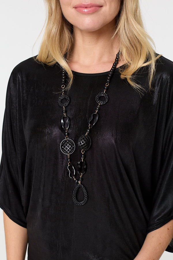 Black | Metallic 3/4 Batwing Sleeve Top
