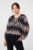 Black | Printed Semi Sheer Ruffled V-Neck Blouse
