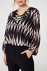 Black | Printed Semi Sheer Ruffled V-Neck Blouse
