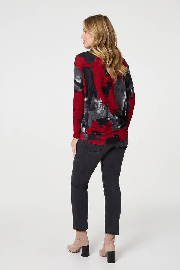 Red | Abstract Knit Long Sleeve Jumper
