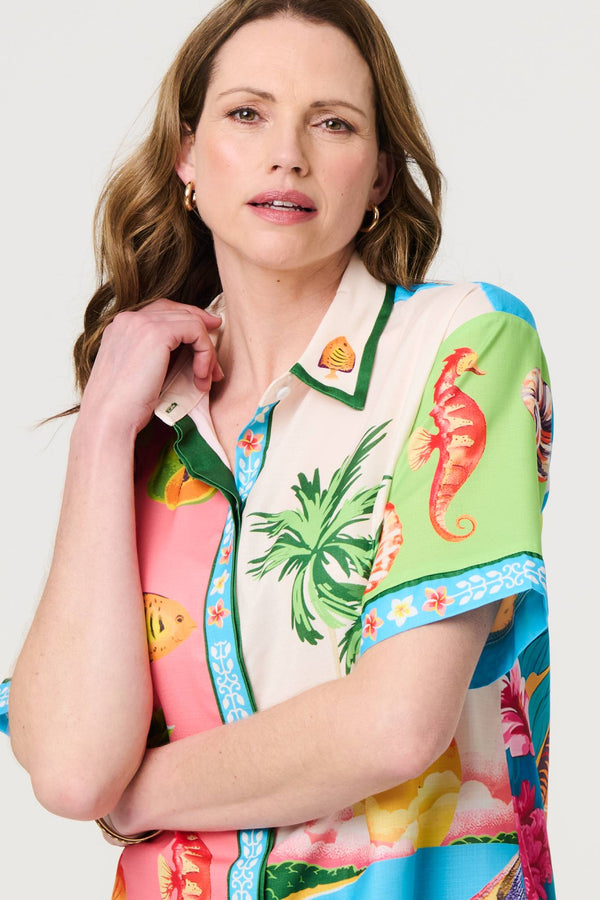 White | Tropical Print Short Sleeve Shirt
