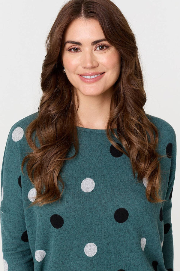 Green | Polka Dot Print Relaxed Sweatshirt
