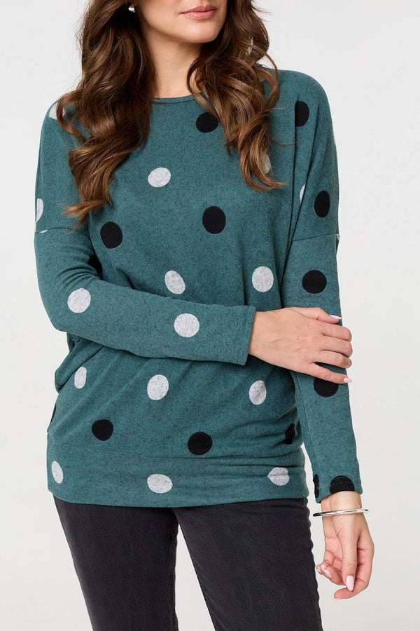 Green | Polka Dot Print Relaxed Sweatshirt
