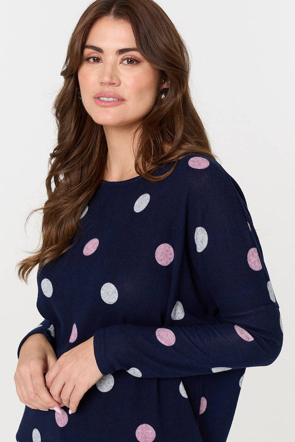 Navy | Polka Dot Print Relaxed Sweatshirt