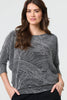 Silver | Metallic Stripe 3/4 Batwing Sleeve Top
