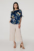 Navy | Floral Split Sleeve Satin Blouse