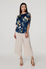 Navy | Floral Split Sleeve Satin Blouse