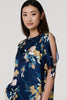 Navy | Floral Split Sleeve Satin Blouse