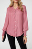 Pink | Collarless Button Up Long Sleeve Shirt