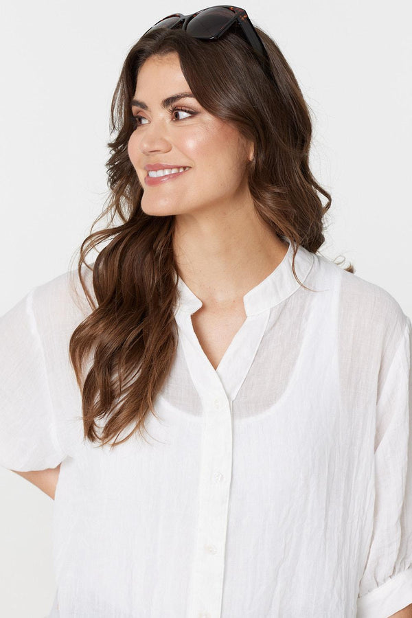 White | Collarless Button Back 3/4 Sleeve Blouse