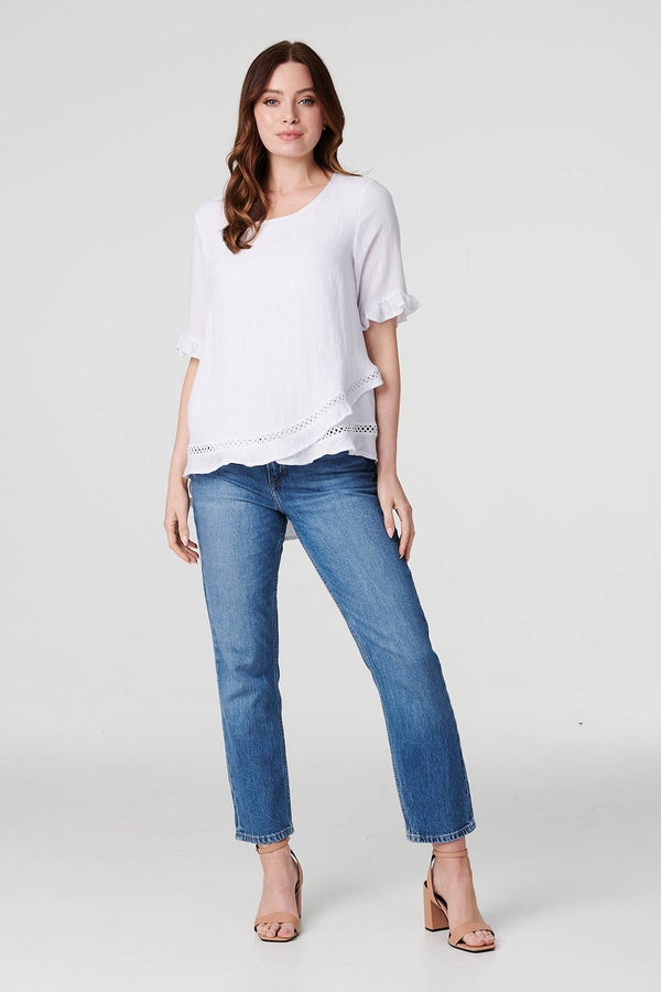 White | Plain 1/2 Sleeve Layered Blouse