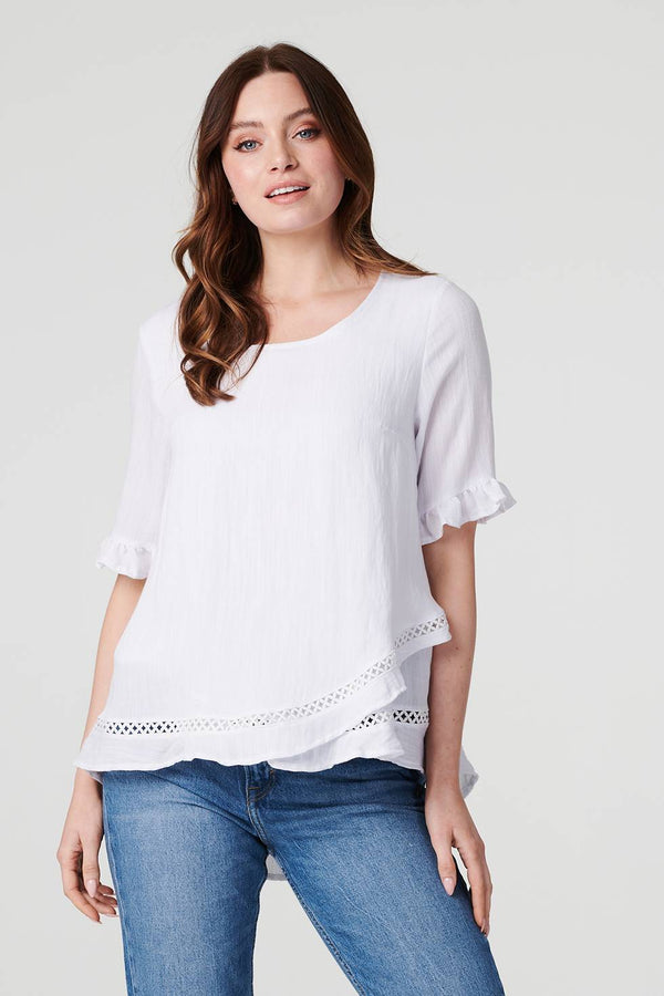 White | Plain 1/2 Sleeve Layered Blouse