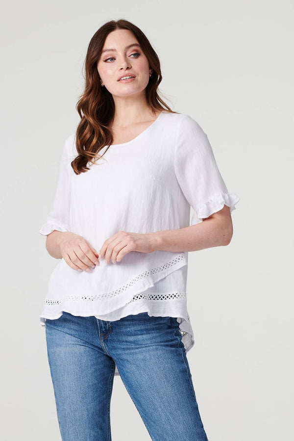 White | Plain 1/2 Sleeve Layered Blouse