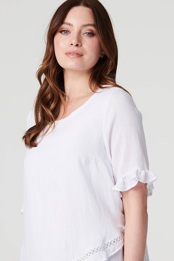 White | Plain 1/2 Sleeve Layered Blouse