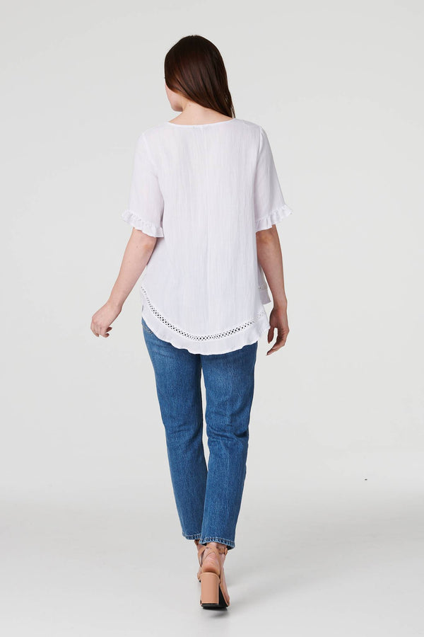 White | Plain 1/2 Sleeve Layered Blouse