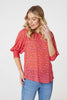 Red | Printed 3/4 Puff Sleeve Blouse