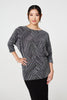 Silver | Striped Metallic 3/4 Batwing Sleeve Top
