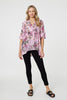 Pink | Floral 3/4 Sleeve Curve Hem Blouse