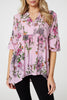 Pink | Floral 3/4 Sleeve Curve Hem Blouse