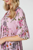 Pink | Floral 3/4 Sleeve Curve Hem Blouse