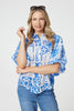 Blue | Patchwork Print 1/2 Puff Sleeve Shirt