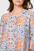 Blue | Printed 3/4 Flute Sleeve Blouse