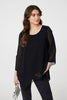 Black | Contrast Stitch Semi Sheer Hanky Hem Top