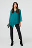 Green | Contrast Stitch Semi Sheer Hanky Hem Top
