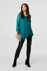 Green | Contrast Stitch Semi Sheer Hanky Hem Top
