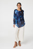 Navy | Printed Semi Sheer Asymmetric Tunic Top
