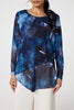 Navy | Printed Semi Sheer Asymmetric Tunic Top
