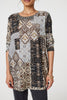 Beige | Patchwork Print Long Sleeve Scoop Neck Tunic
