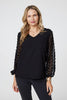 Black | Polka Dot Semi Sheer V-Neck Blouse