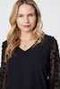 Black | Polka Dot Semi Sheer V-Neck Blouse