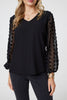 Black | Polka Dot Semi Sheer V-Neck Blouse