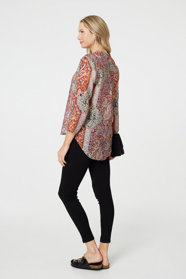 Pink | Paisley 3/4 Sleeve V-Neck Blouse