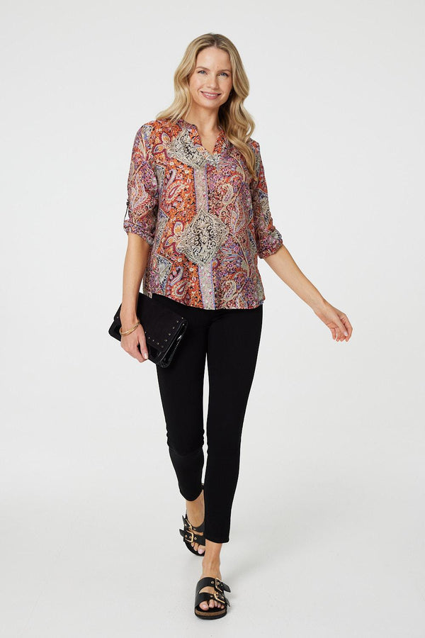 Pink | Paisley 3/4 Sleeve V-Neck Blouse