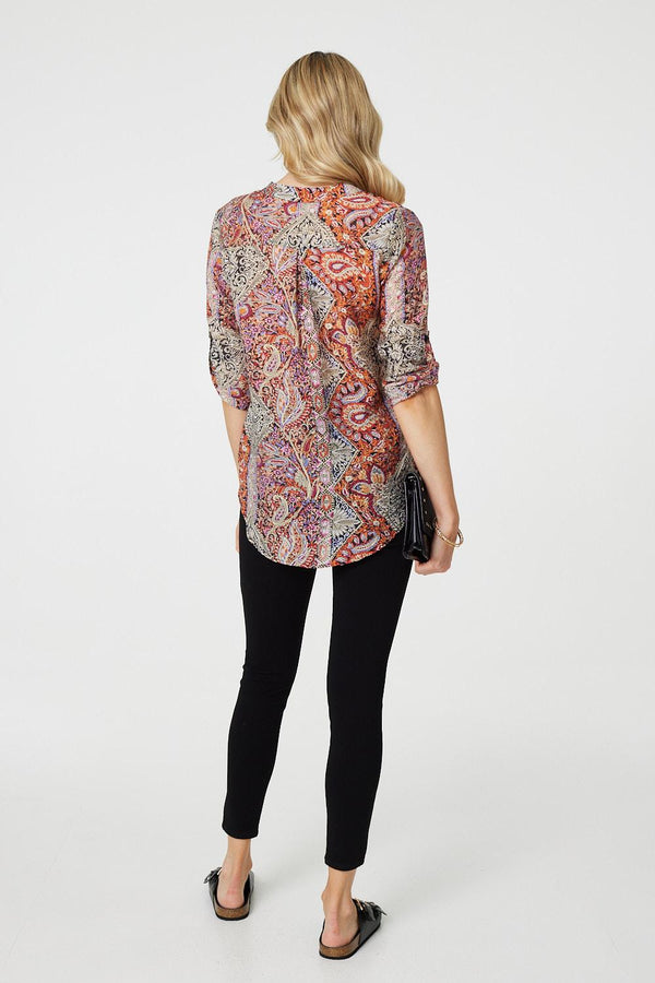 Pink | Paisley 3/4 Sleeve V-Neck Blouse