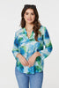 Blue | Tropical Print V-Neck 3/4 Sleeve Blouse