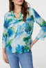 Blue | Tropical Print V-Neck 3/4 Sleeve Blouse