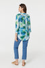 Blue | Tropical Print V-Neck 3/4 Sleeve Blouse