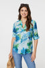 Blue | Tropical Print V-Neck 3/4 Sleeve Blouse