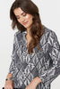 Beige | Leaf Print 3/4 Sleeve Curve Hem Blouse