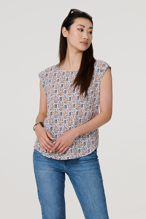 Navy | Floral Cap Sleeve Relaxed Top