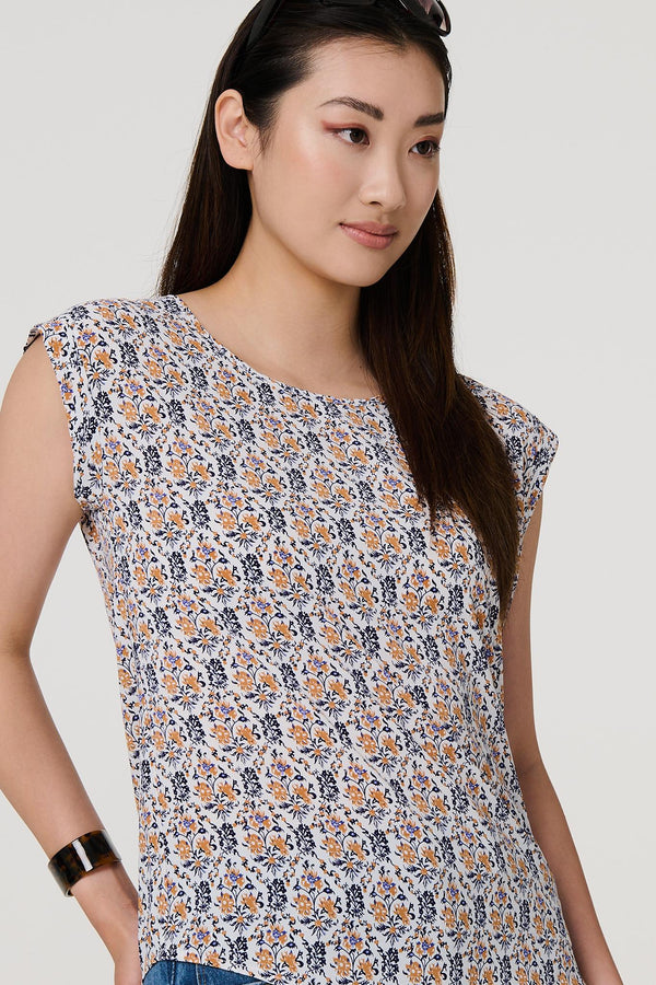 Navy | Floral Cap Sleeve Relaxed Top