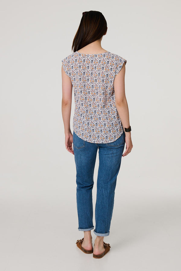 Navy | Floral Cap Sleeve Relaxed Top