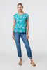 Green | Floral Turn-Up Cap Sleeve Shell Top
